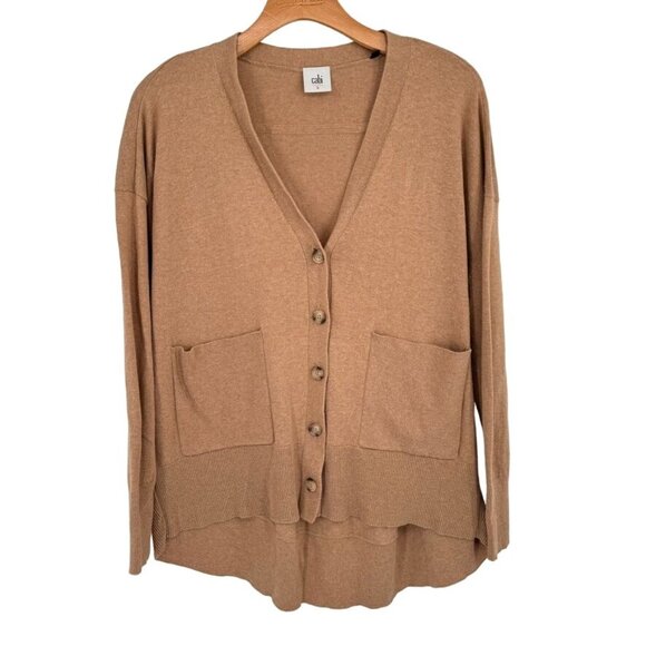 Cabi Womens Button-Down Cardigan Sweater Pockets size Small Tan 100% Cotton - Picture 2 of 12